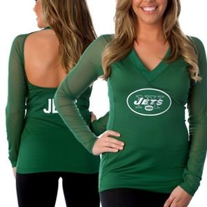 NWT All Sport Couture Women's Green New York Jets NFL Halter Long Sleeve Top L